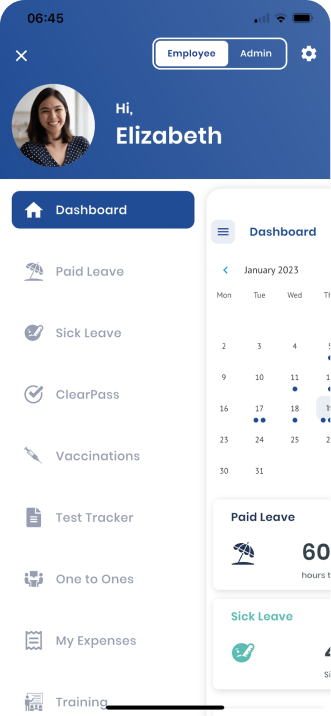 HealthBoxHR Mobile App Dashboard Navigation